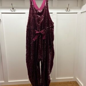 Free People Sequin Burgundy Jumpsuit
